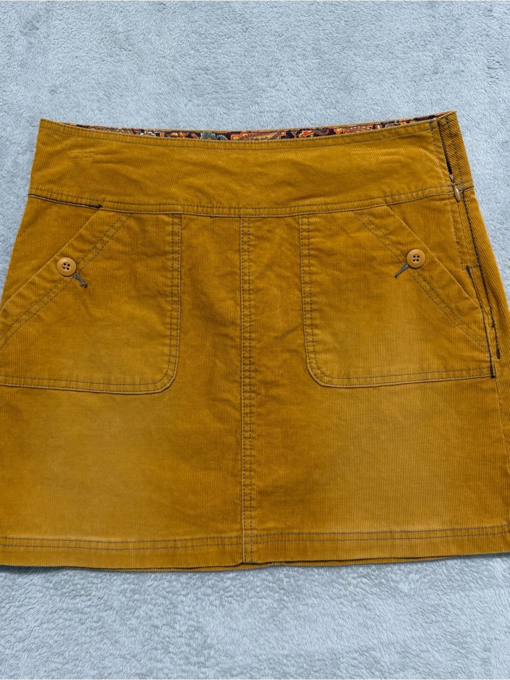 prAna Womens Size 6 Corduroy Mini Skirt Mustard Yellow Paisley Boho Outdoor